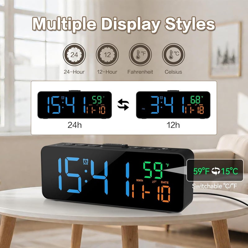 Netzu 3-in-1 Digital Clocks for Living Room with Temperature, Date & Time Display - 4 Levels Birghtness, 3 Volumes, Small & Compact Plug-in Alarm Clock for Bedroom, Office (Blue) - Image 2